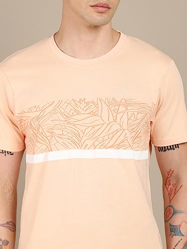 Image of Dennis Lingo - Men's Peach Polycotton Printed Regular Fit T-Shirt