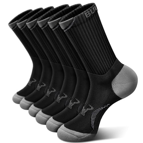 BULLIANT Men Compression Socks, Athletic Active Running Socks for Men Sports Hiking Fishing Cushioned Footbed Arch Support