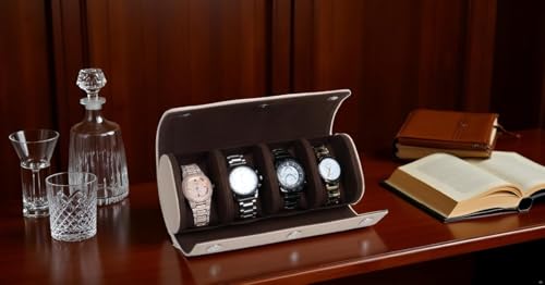 Image of essart Travel Watch Roll Case 4 Slots - Portable Luxury Watch Organizer & Storage Box for Men & Women