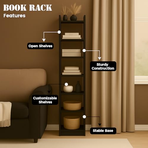 Image of Callas 7 Layer Multipurpose Engineered Wood Bookcase | Storage Organizer for Adults & Kids | Multi-Purpose Shelf for Books, Toys & Home Office Use (BR-07-Black)