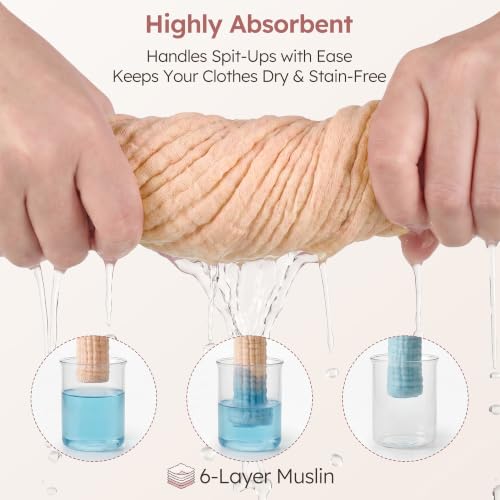 Image of Yoofoss Muslin Burp Cloths for Baby 5 Pack 100% Organic Cotton Baby Washcloths for Boys Girls Large 20''X10'' Super Soft and Absorbent Apricot,Pastel Macaron