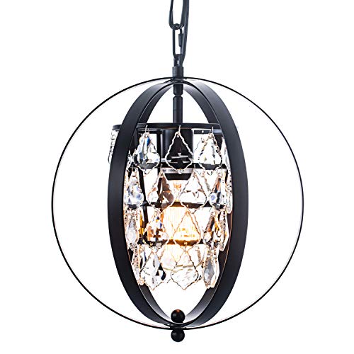 Buy 1 get 1 Industrial Metal Pendant Light Fixture,Vintage Globe Crystal Chandelier Hanging Light, Flush Mount Ceiling Light Fixture for Kitchen Dining Room Living Room Bedroom Farmhouse Entryway Black Spherical
