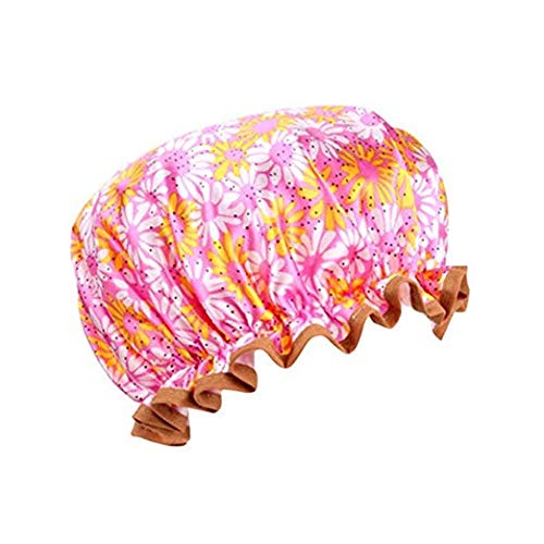 iKNOWTECH Quality Women Waterproof Shower Hat Elastic Double-Layer Bath Cap (Sunflower Pink)