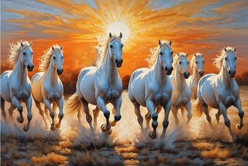 Paper 7 Running Horses Vastu Wall Poster for Home Decoration & Vastu Remedies Digital Reprint 12 inch x 18 inch Poster