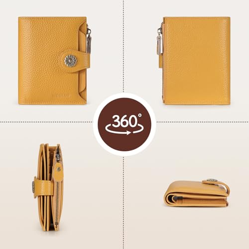 Image of HKCLUF Leather Wallet Women,RFID Blocking Small Wallet for Women,Bifold Womens Wallet,Card Holder Wallet Ladies With Zip Coin Pocket(yellow)