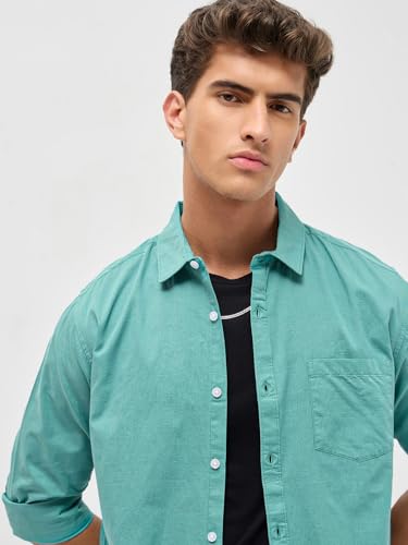 Image of Urbano Fashion Men's Cotton Full Sleeve Regular Fit Casual Solid Slub Shirt with Spread Collar