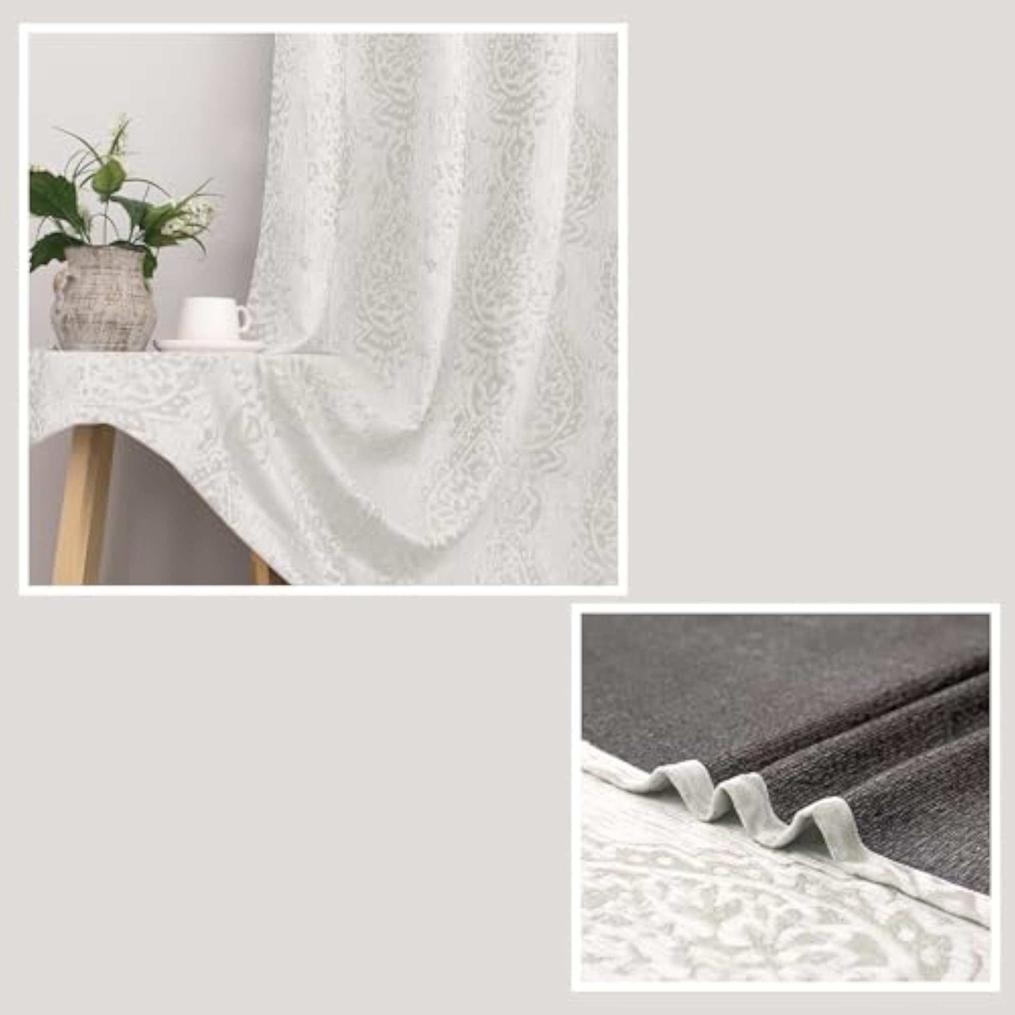 Cream Damask Moroccan Pattern 3D Jacquard Embossed Curtains