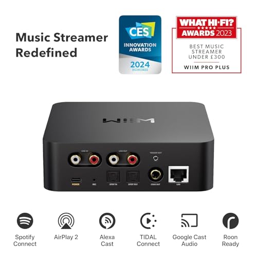 Image of WiiM Pro Plus AirPlay 2 & Google Cast Audio Streamer with Premium AKM DAC, Voice Remote, Alexa /Siri /Google Compatible, Hi-Res Multiroom Music Streaming from Spotify, Tidal & Amazon Music | Dark Gray