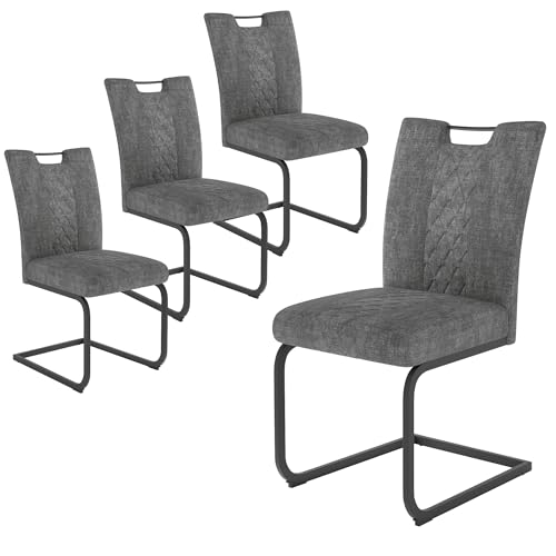 JIEXI Chaise de Salle à Manger Ensemble 4 pièces Moderne avec Dossier Haut et siège en rembourré avec Pieds Noir Texture givrée et chaises latérales de...