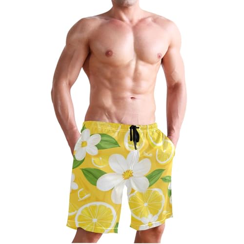 Men's Swim Trunks Quick Dry Swimming Shorts with Pocket Lemon Slice Flower Pattern Swimsuit Trunks3