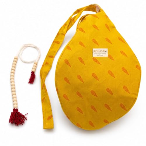 Image of Original Pure Cotton Gomukhi Japa Mala Bag /Chanting Bag or Beads Bag /Jholi /Thole with Zip Pocket and Sakshi Mala Counter (Golden Yellow)