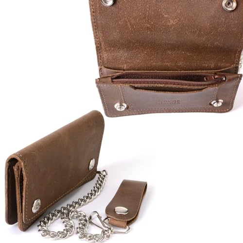 Image of Milwaukee Leather MLW7889 Men's 7.5 inch Black Premium Leather Soft Biker Wallet - Bi-Fold Anti-Theft Stainless Steel Chain
