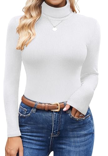 Image of Ekouaer Women's Turtleneck Shirts Ribbed Pullover Sweater Long Sleeves Tops Midweight Thermal Underwear Blouse