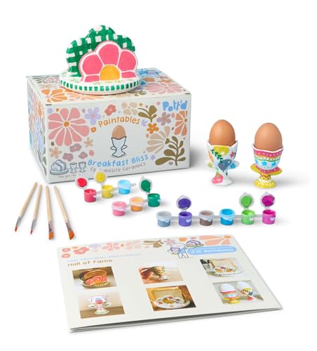 Pott'd Paintables Breakfast Bliss Ceramic Painting Kit – Paint Your Own Egg Cups & Toast Rack – Pottery Painting Kit for Adults Includes Paints, Brushes & Painting Inspiration Guide