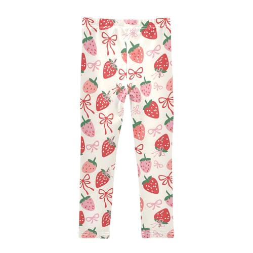 senya Girls Printed Leggings Yoga Pants Strawberry Lines Bow for Kids in 4t to 10 Years, 4T2