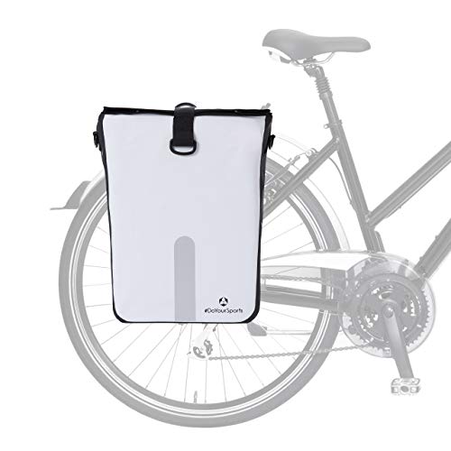 #DoYourOutdoor 3in1 Hinterradtasche mit praktischem Schnellverbindungssystem für Gepäckträger - Wasserdicht & Reflektierend - 21 Liter Rolltop- Fahrradtasche mit Schultergurt, Tragegriff - weiß