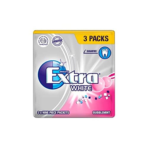 Wrigley Extra White Bubblemint, Sugar Free Gum, Pack of 3 x 9
