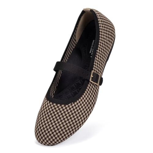 Image of Frank Mully Women's Mary Jane Flats Comfortable Dressy Ballet Flats Casual Round Toe Slip On Washable Knitted Fabric Office Work Woman Shoes
