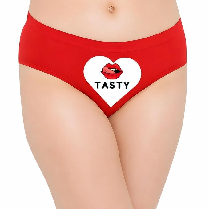 Customised Naughty Quotes Tasty Women’s Underwear | Soft Cotton Blend Bikini Briefs | Stretchable Breathable Printed Panties | Comfortable Red Briefs-image-23