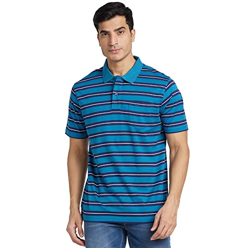 Image of Colorplus Men's Pure Cotton Stripe Pattern Classic Fit Polo Neck Half Sleeve Casual T-Shirt
