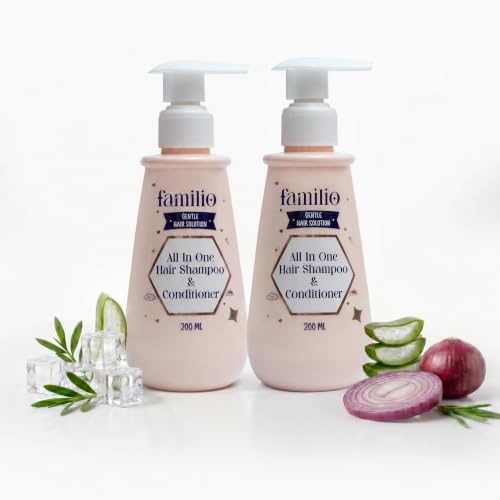 Image of Familio India All in Shampoo & Conditioner for Kids | Natural and Non Toxic | Tear-Free Formula | Natural Hydration for Baby | Rice Protein | Cruelty-free | Derma Tested | 200 ml (Pack of 2)