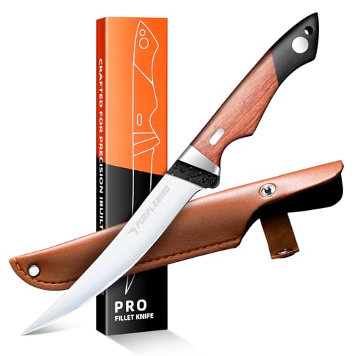 PURPLEBIRD Filetiermesser für Fisch 15 CM mit Scheide, 440C Edelstahl Fischmesser zum Schneiden von Fleisch mit Holzgriff, Filetiermesser Fisch Küche & Outdoor zum Fischen, Grillen für Männer PURPLEBIRD Filetiermesser für Fisch 15 CM mit Scheide, 440C Edelstahl Fischmesser zum Schneiden von Fleisch mit Holzgriff, Filetiermesser Fisch Küche & Outdoor zum Fischen, Grillen für Männer