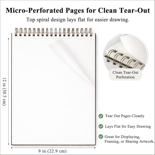 Image of 9 inch x 12 inch Sketch Book, Top Spiral Bound Sketch Pad Hardcover, 1 Pack 100-Sheets (68lb /100gsm),Acid Free Art Notebook Artistic Drawing Painting Writing Paper for Kids Adults Beginners Artists