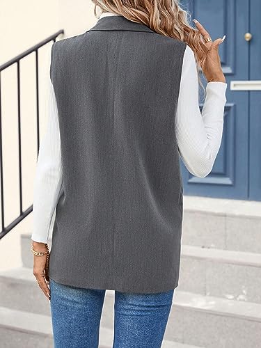Makemechic 401341500-L Women'S Shawl Collar Open Front Sleeveless Vest Blazer Work Office Suit Jackets Outerwear Dark Grey L thumb #1