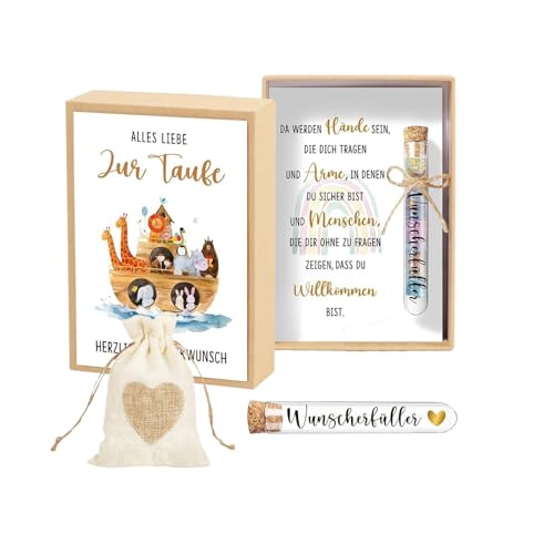 Regalo de bautizo con tarjeta de felicitación para bautizo, regalo creativo para dinero, caja de regalo con tubo de ensayo de plástico y bolsa de yute con cordón Regalo de bautizo con tarjeta de felicitación para bautizo, regalo creativo para dinero, caja de regalo con tubo de ensayo de plástico y bolsa de yute con cordón