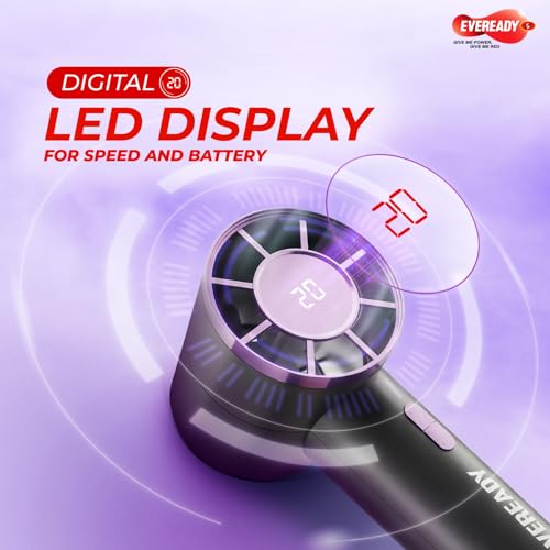 Image of EVEREADY Aerix Pro Rechargeable Handheld Personal Fan, With Digital LED Display, USB Type-C Charging, Up to 5 Hrs Battery Backup, Overcharge & Deep Discharge Protection