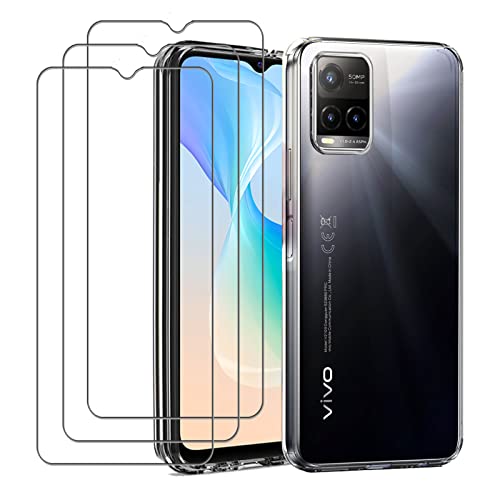 Diman Coque pour Vivo Y21s/Y33s/Y21 + [3 Pièces] Verre Trempé Protection écran, Souple Transparente TPU Étui Antichoc Housse Case Cover pour Vivo Y21s/Y33s/Y21 Cover