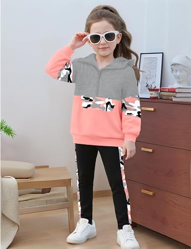 Toddler Girl Clothes Camo 2 Piece Little Girls Clothes Half Zip Up Hoodies Color Block Outfits Sweatshirt Pant Sets