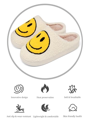 Hausschuhe mit Fröhliches Gesicht Damen Herren Weicher Plüsch Retro Hausschuhe Frauen Bequeme Warme Pantoffeln Trendiger Slipper drinnen und draußen,35-46 EU – Bild 3