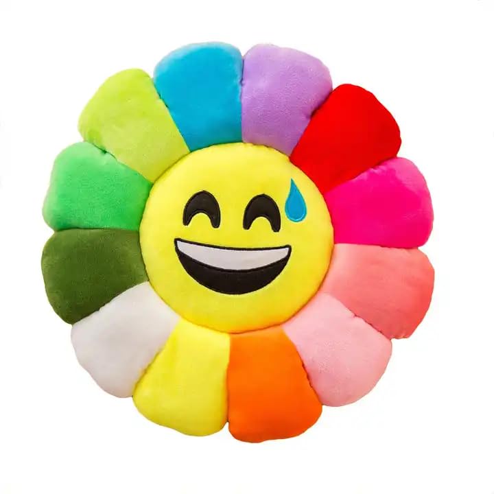 Image of AVS Soft Cute Smiley Sunflower Velvet Emoji Cushions with Fibre Filling Pillows for Bedroom Living Room, Cushion Use in Car, Kids & Girls Room Decoration(16X16 Inches, Multi) - 1