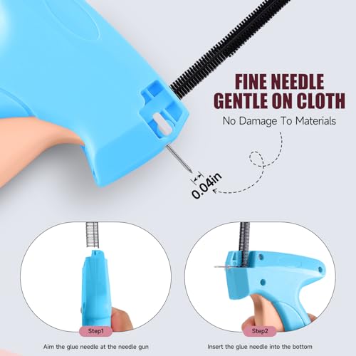 Image of Stitchy Micro Tagging Gun Blue and Pink - Total 4000 Fasteners Portable Hemming Tool Applicable to Temporary Hems on Shirt Sleeves Pants and Dresses