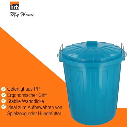HRB Maxitonne 50 Liter Türkis, Tonne aus stabilem Hartplastik, abnehmbarer Deckel mit Verschlüssen, geeignet für Wäsche, Spielzeug oder als Mülleimer Küche