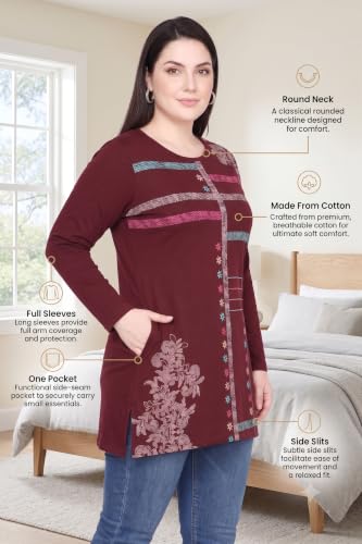 Image of Women Printed Full Sleeve Cotton Tshirt with Side Slits & Pocket | Small - 7XL Size