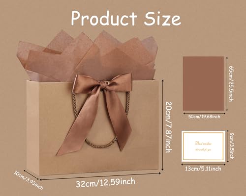 Image of JMANNI Brown Gift Bags with Handles, 13 inch Medium Gift Bags with Tissue Paper