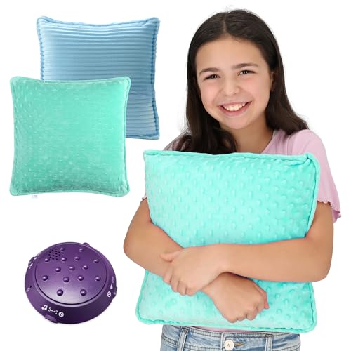 Special Supplies Vibrating Pillow Sensory Pressure Activated for Kids and Adults, 12†Plush Minky Soft Cover-Textured Therapy Stimulation Bumps, 3 Vibration Modes, Music & Voice Recording- Blue/Green