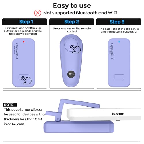 Image of RF Remote Control Page Turner for Kindle Paperwhite Scribe Accessories, Page Turner Clicker for iPad Tablets Reading Novels Taking, Phone Camera Video Record Triggers Remote, Light Purple
