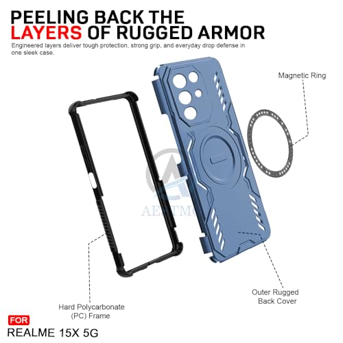 Image of AESTMO Back Case Cover for Realme 15X 5G / C85 5G | Magnetic Case with Built-in Metal Ring | Compatible with MagSafe Accessories | Shockproof Hybrid (PC + TPU) (Blue)