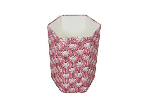 Image of Generic 3.3 Gallon Cotton Hand Block Printed Paper Waste Basket |Small Decorative Trash Can for Housewarming Gifts in Living Room, Bedroom, Bathroom | Eco-Friendly, Plastic-Free (1, PINK LOTS)