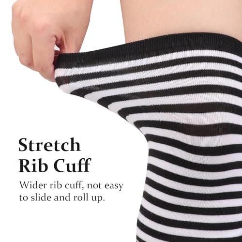 Image of DRESHOW Plus Size Thigh High Socks Striped Over Knee Long Boot Stockings Knee High Tube Socks Leg Warmers for Women