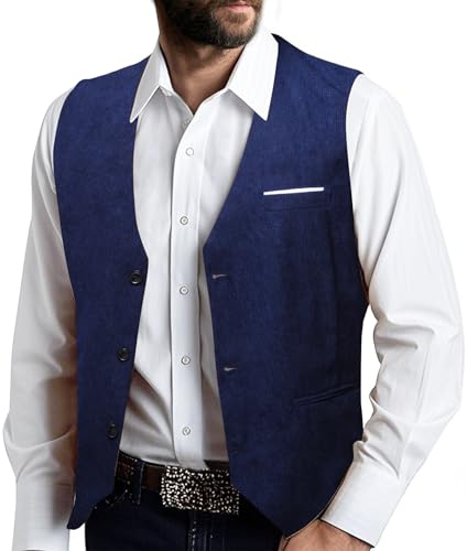 Image of Barry.Wang Mens Outdoor Corduroy Vests Vintage Western Cowboy Sleeveless V-neck Waistcoat Retro Casual Vest