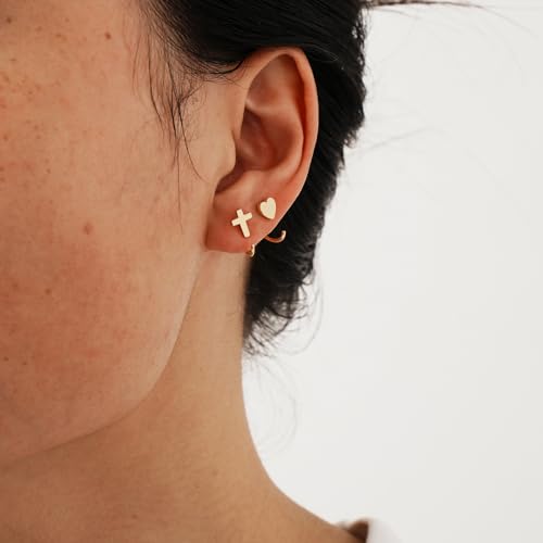 Image of CHIC & ARTSY 925 Sterling Silver Half Hoop Earrings for Women, Small Huggie Hoops Set with Ball Bar Star Moon Cross & Pearl, Lightweight Comfort Fit Everyday & Sleep Earrings