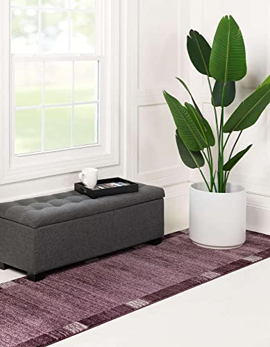 Image of Unique Loom Del Mar Collection Area Rug- Transitional Inspired with Modern Contemporary Design(2' 0 x 6' 1 Runner, Purple / Beige)