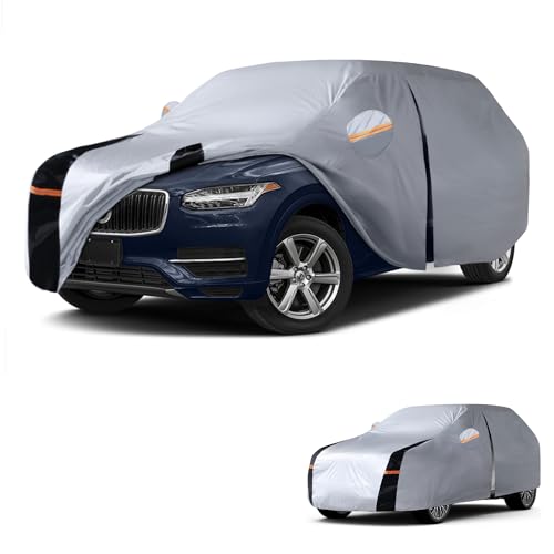Image of Multi-Layer Car Cover Custom Fit for Volvo XC90(2015-2026), 100% Waterproof All Weather for Automobiles, Gift with Towel, Heavy Duty Car Covers for Rain Sun UV Protection with Door Zipper