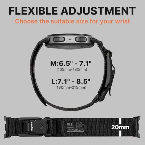 Image of Bandletic Nylon Band Compatible with Samsung Galaxy Watch 8 40mm 44mm / Watch 8 Classic 46mm 2025, No Gap Soft Breathable Replacement Strap for Men Women with Magnetic Fidlock V-Buckle,Black M