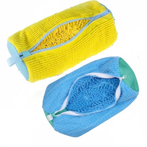 Image of Glivary Shoe washing machine bag, Laundry shoe pouch for washer and dryer, Reusable and Durable Zipper Plush Washing Machine Bag for Sneakers, Delicates and Toys(Laundry Bag) (yellow /blue, pack of 2)