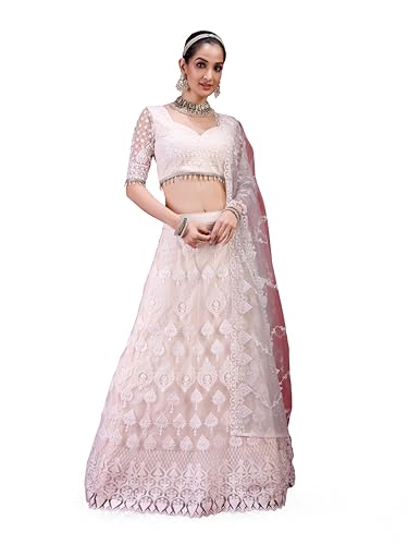 TRENDMALLS Women's Net Embroidery Lehenga Choli with Dupatta Ready to